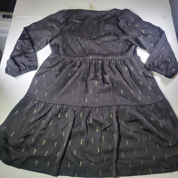 Madewell Women True Black Metallic Jacquard Faux Wrap Tiered Mini Dress Size M - Picture 6 of 7